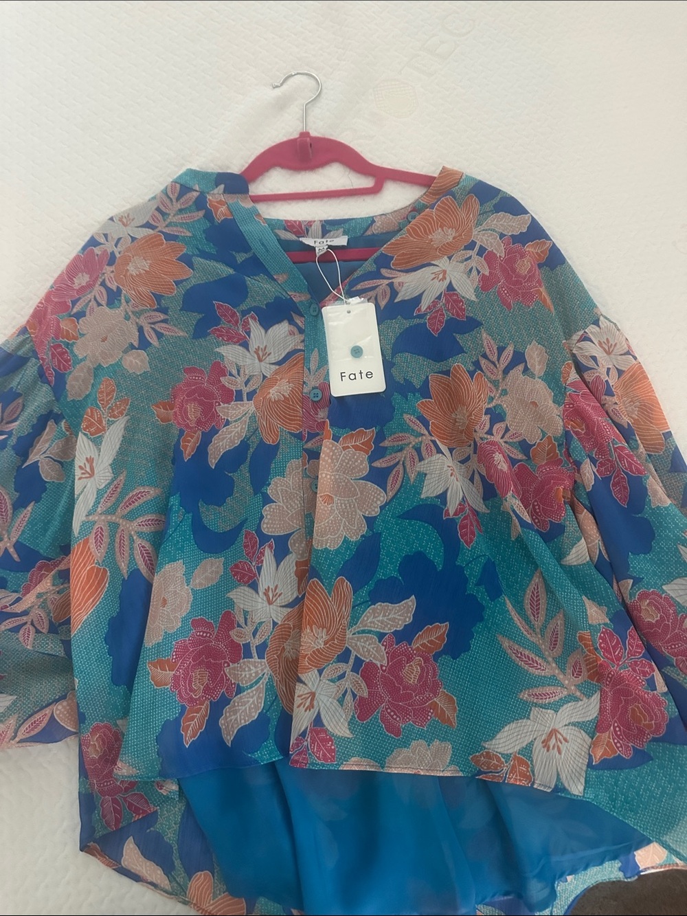 Fate Blue Multi Floral V-Neck Chiffon Blouse